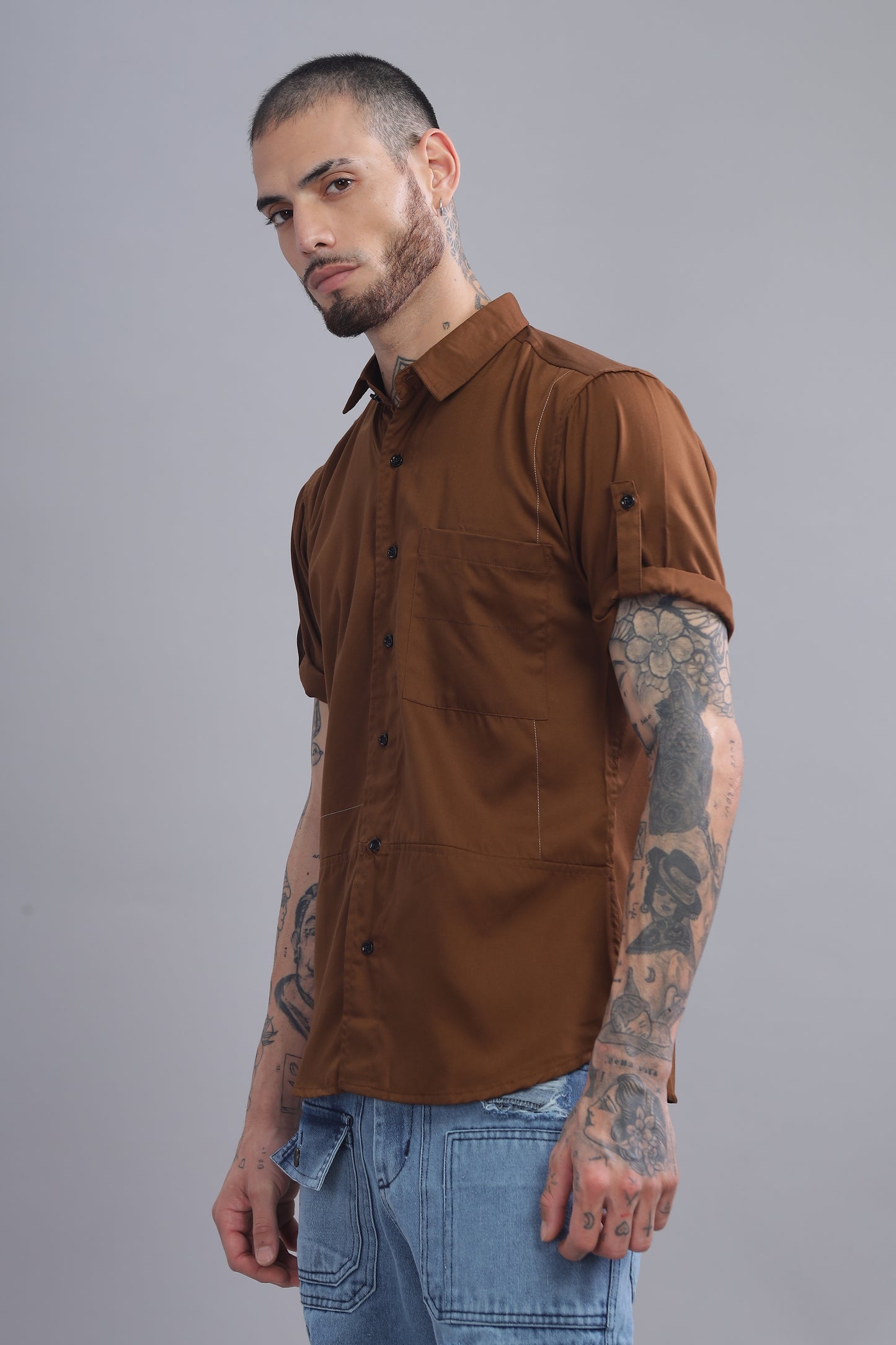 Cotton Brown Color Half Sleeve Shirt