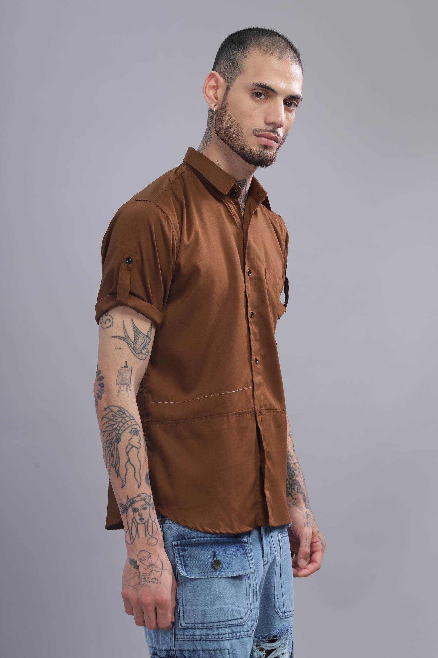Cotton Brown Color Half Sleeve Shirt