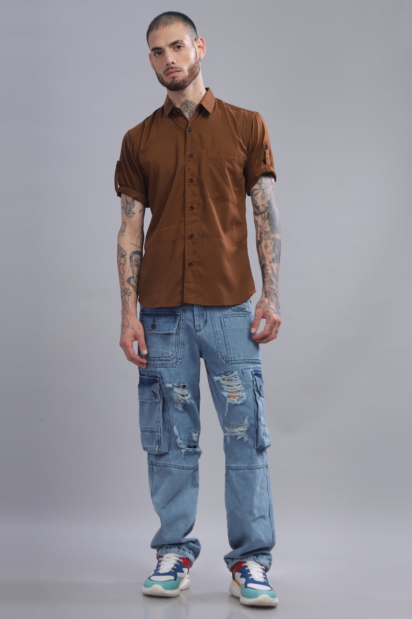 Cotton Brown Color Half Sleeve Shirt