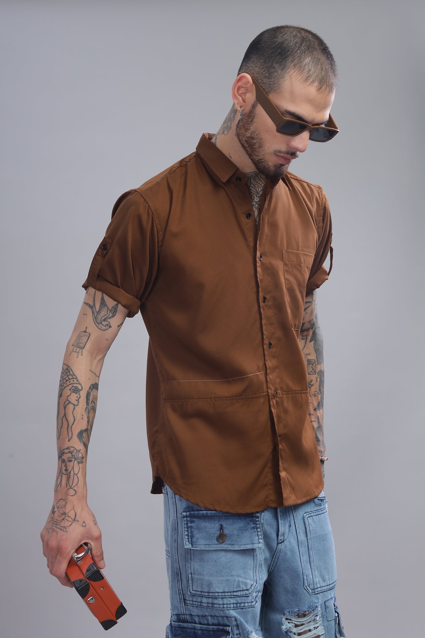 Cotton Brown Color Half Sleeve Shirt