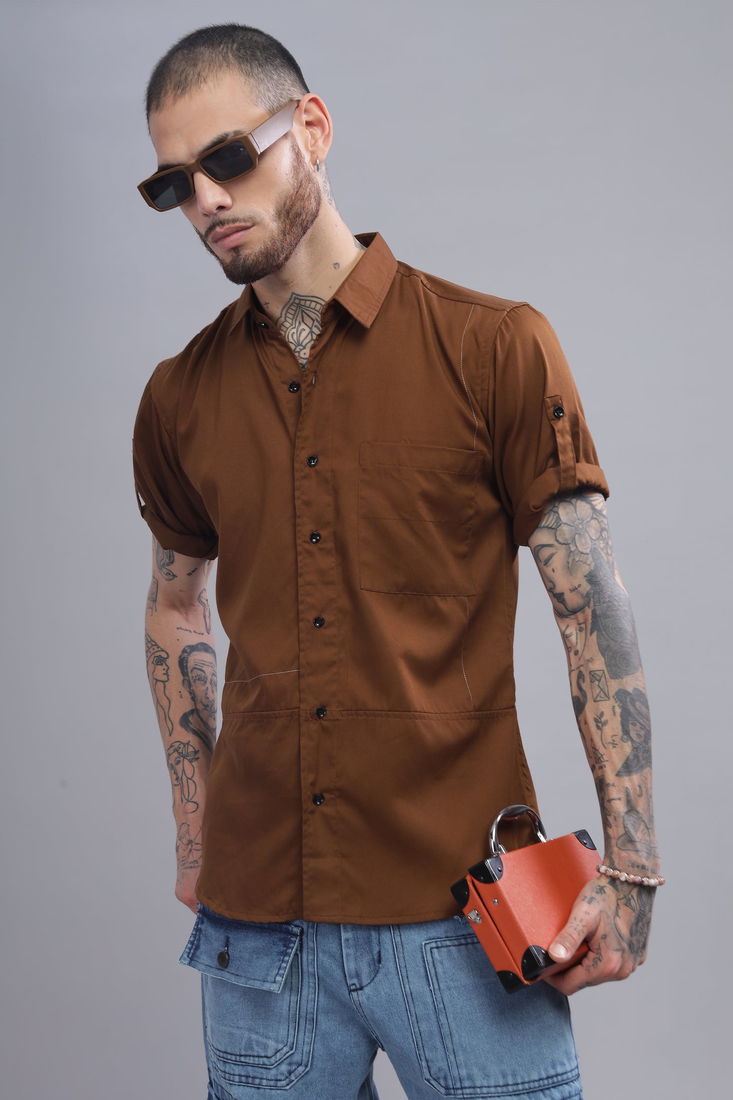 Cotton Brown Color Half Sleeve Shirt