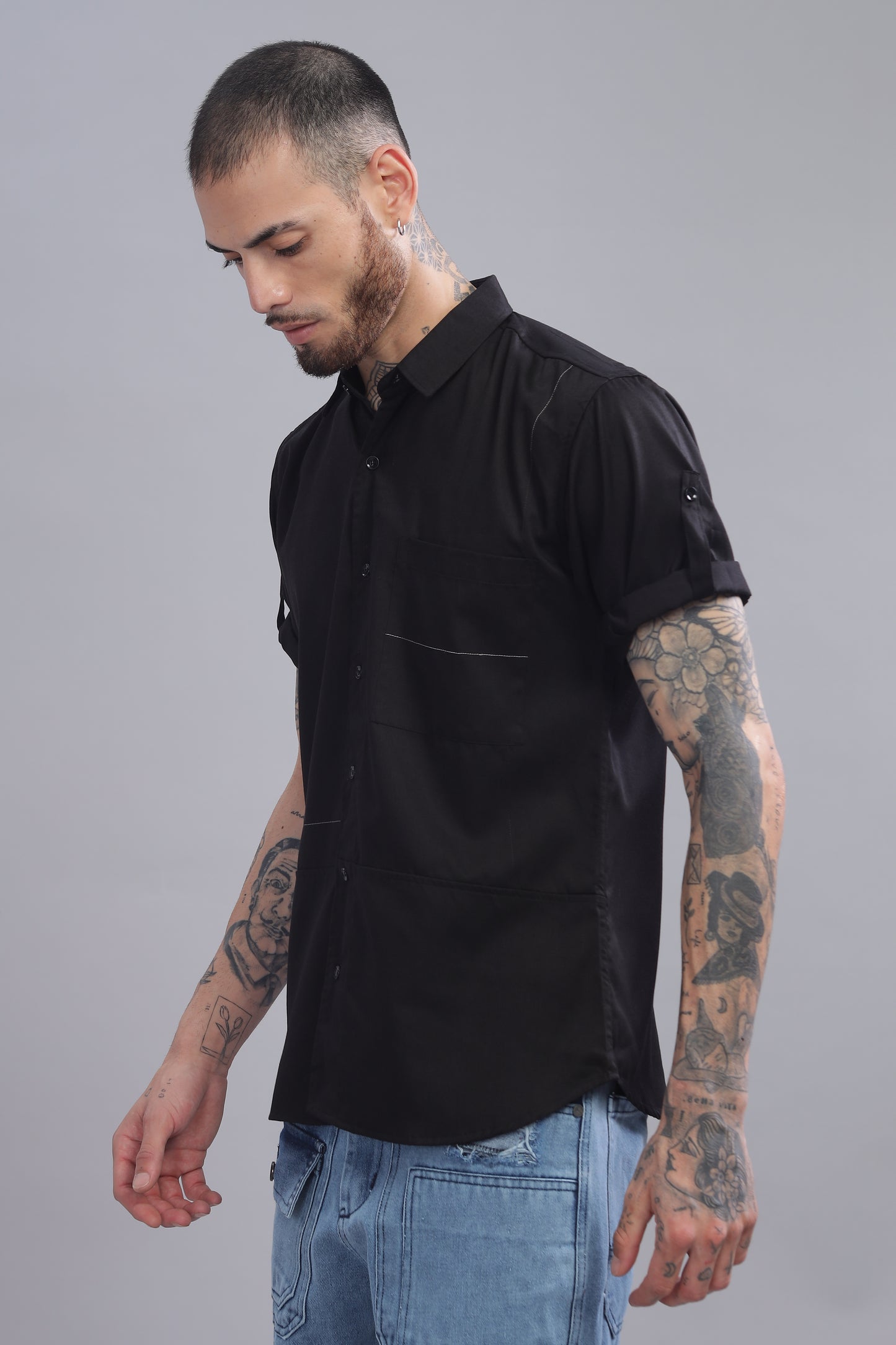 Cotton Black Color Half Sleeve Shirt