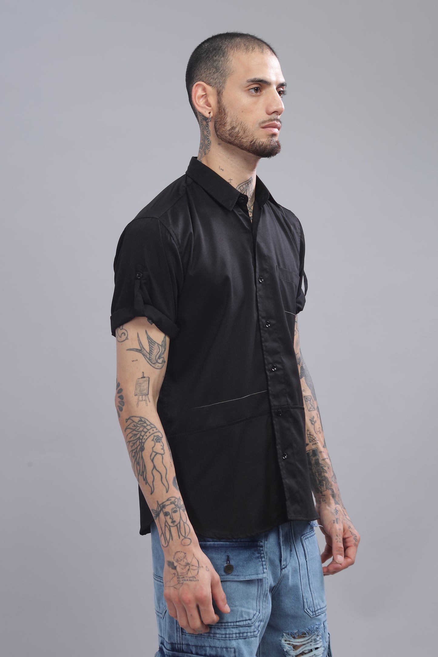 Cotton Black Color Half Sleeve Shirt