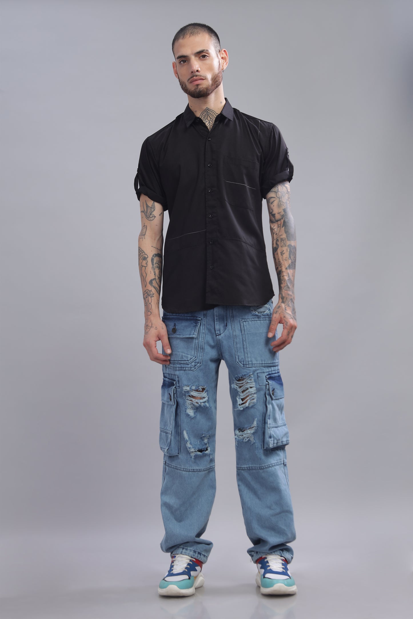 Cotton Black Color Half Sleeve Shirt