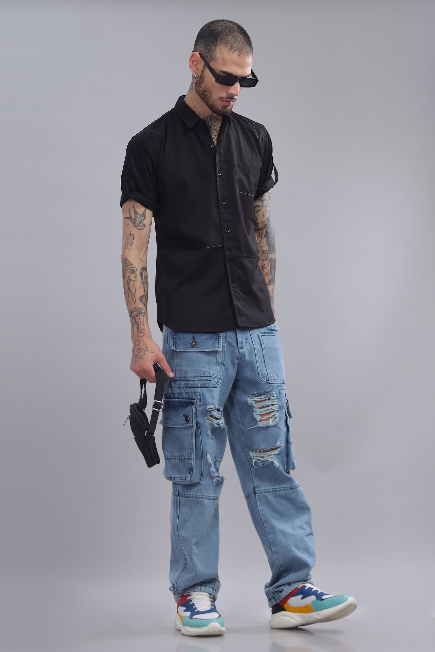 Cotton Black Color Half Sleeve Shirt