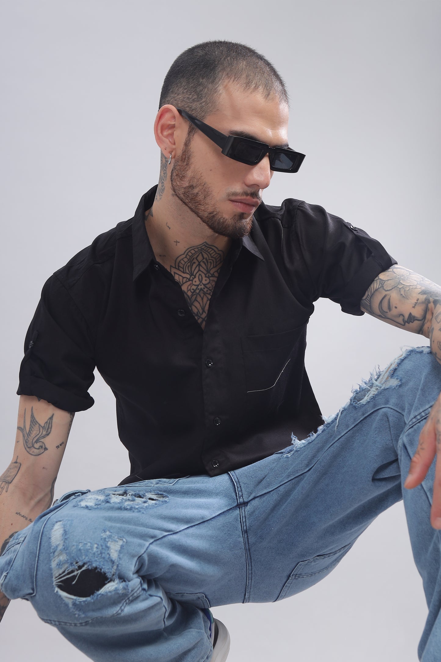 Cotton Black Color Half Sleeve Shirt