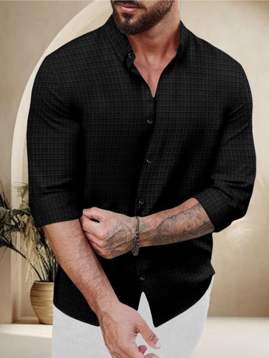 Black Color Waffle Full Sleeve Shirt