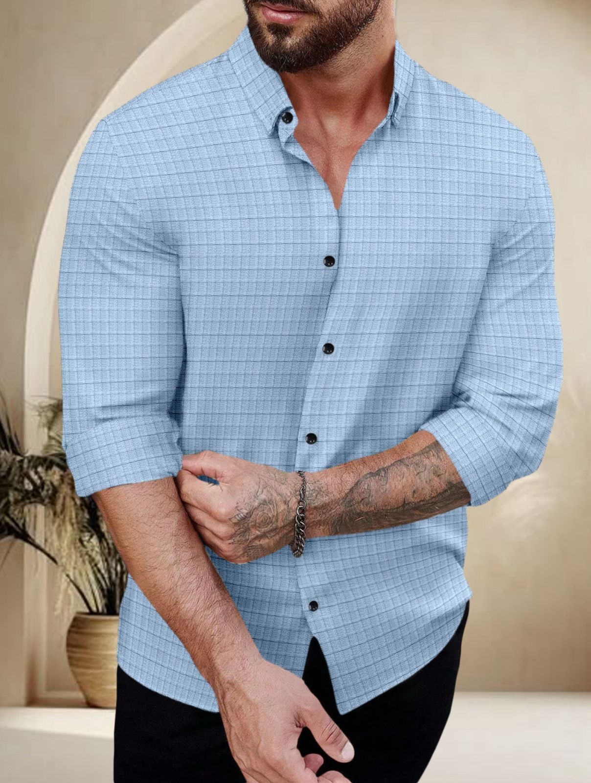 Sky Blue Color Waffle Full Sleeve Shirt