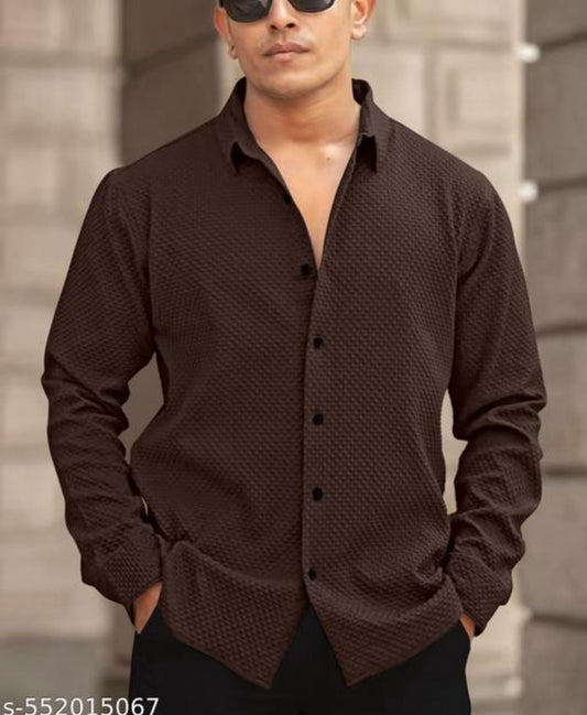Brown Color Popcorn Full Sleeve Shirt