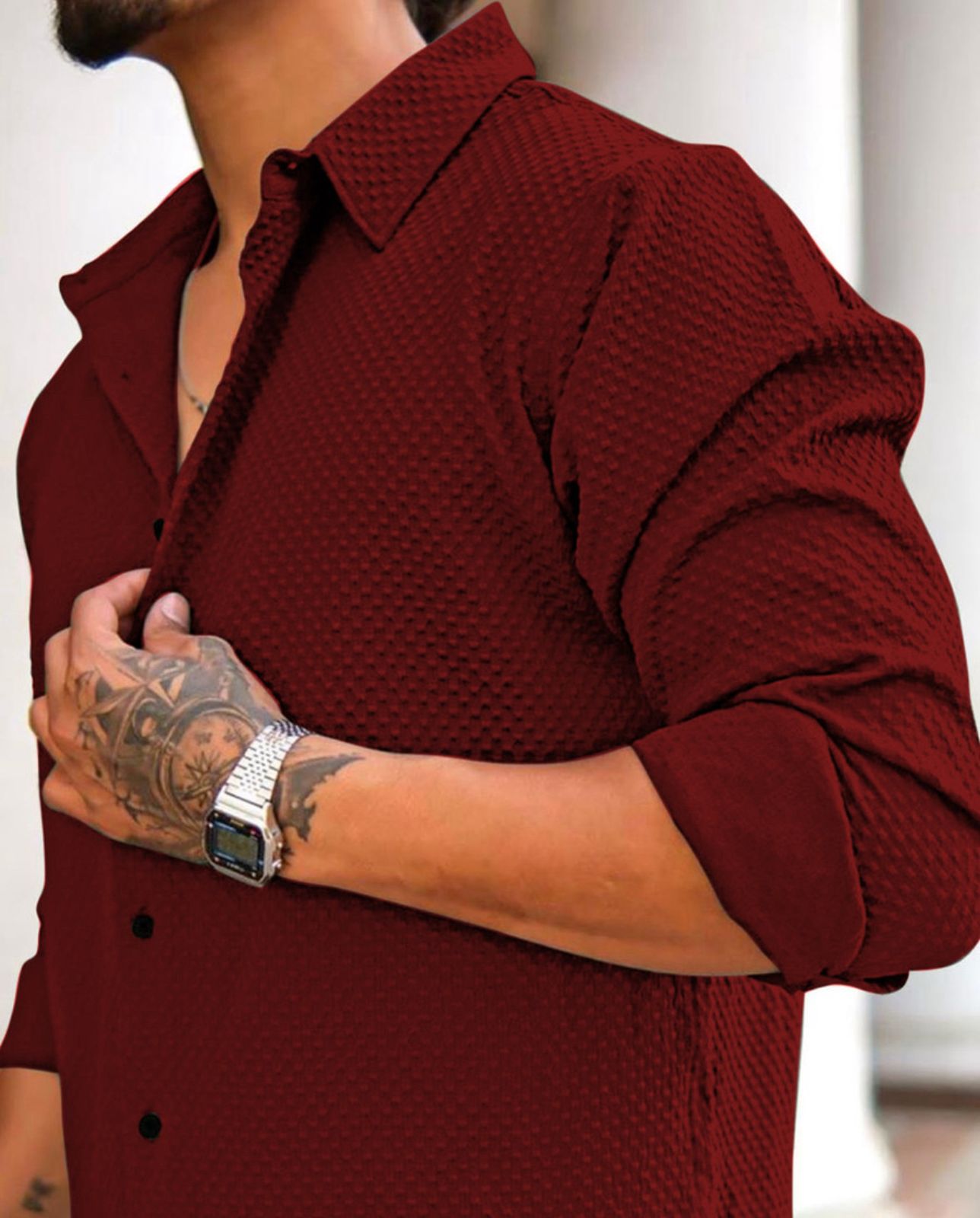 Maroon Color Popcorn Full Sleeve Shirt