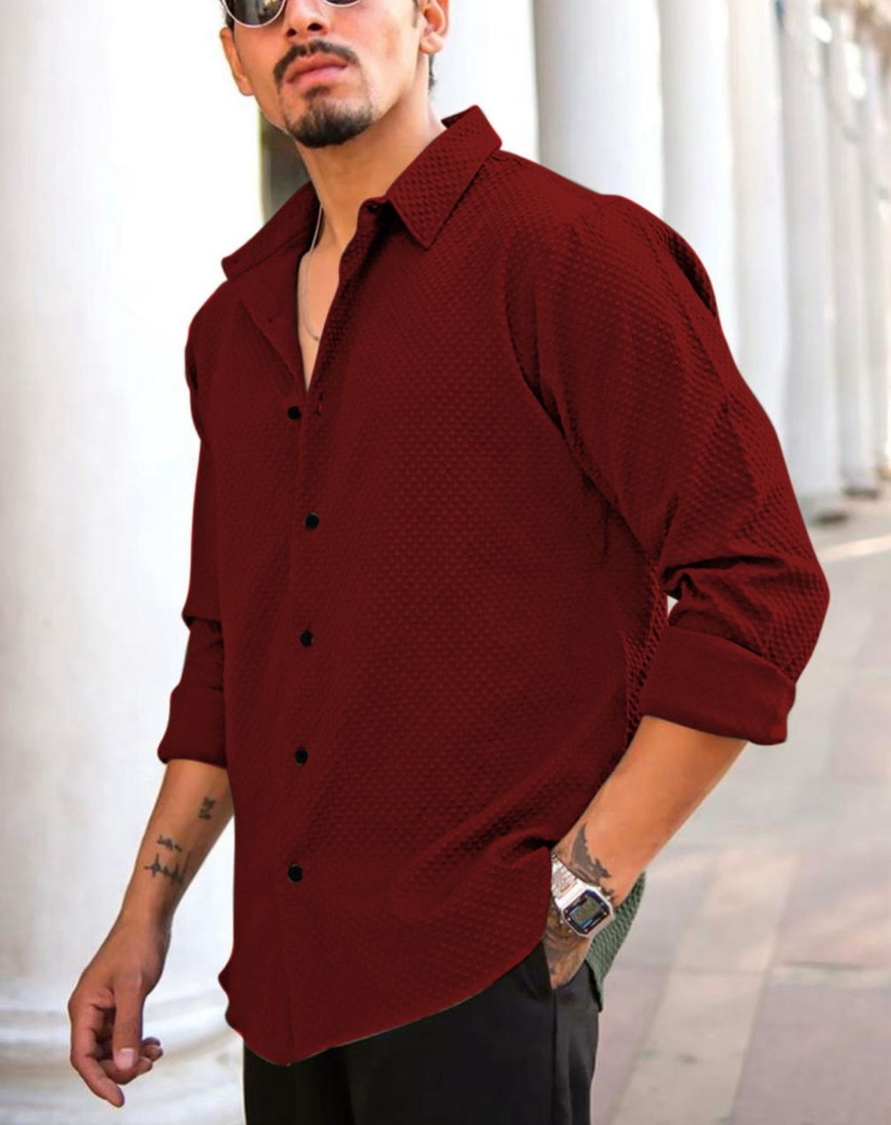 Maroon Color Popcorn Full Sleeve Shirt