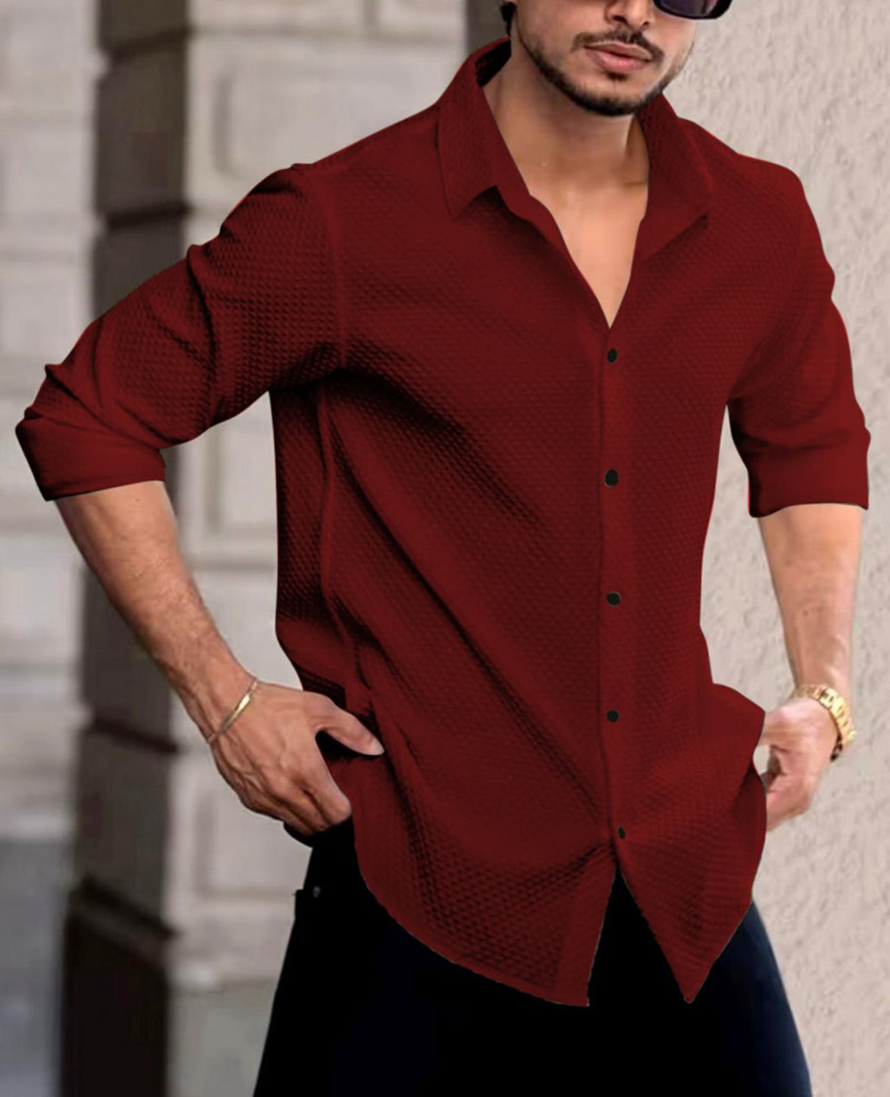 Maroon Color Popcorn Full Sleeve Shirt