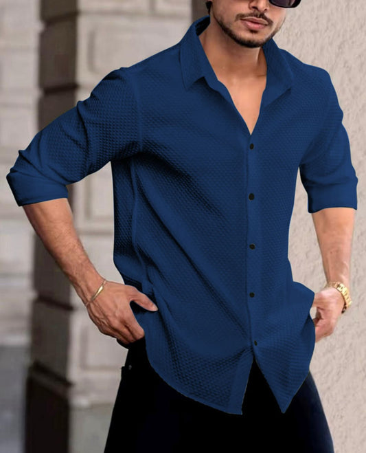 Blue Color Popcorn Full Sleeve Shirt