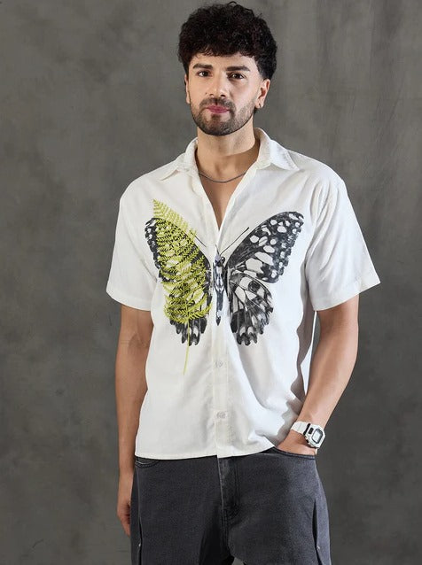 White Butterfly Lycra Half Sleeve Shirt