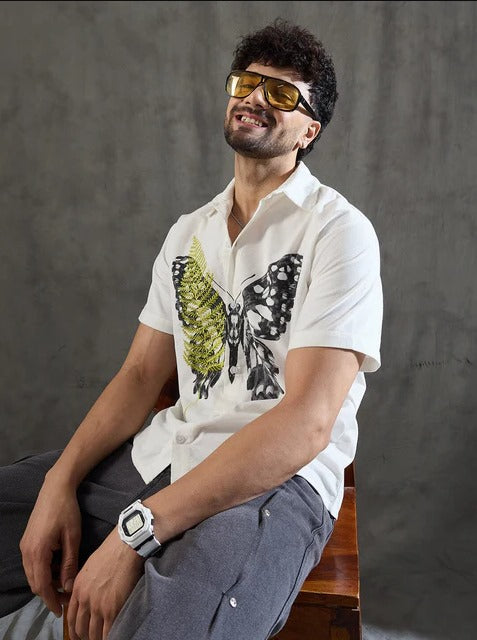 White Butterfly Lycra Half Sleeve Shirt