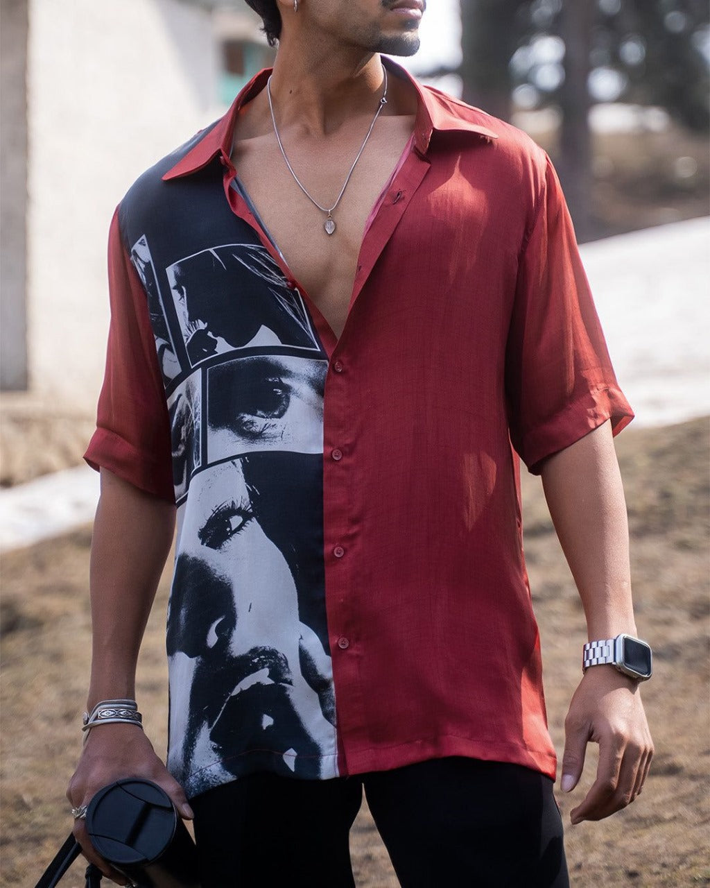 Lycra Maroon Half Sleeve Shirt