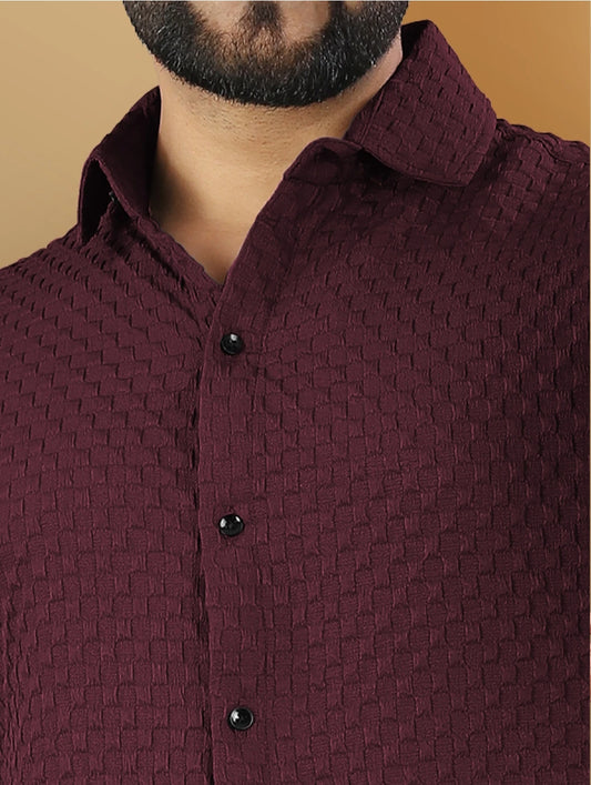 Maroon Color Waffle Full Sleeve Shirt