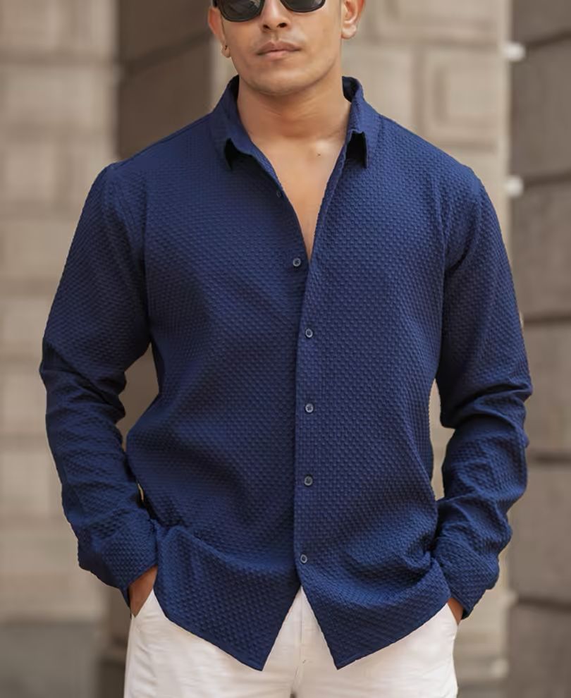 Blue Color Popcorn Full Sleeve Shirt