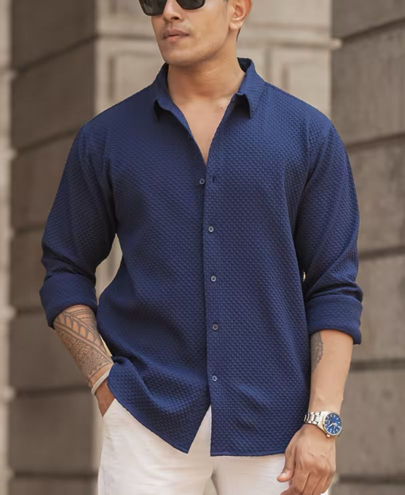 Blue Color Popcorn Full Sleeve Shirt