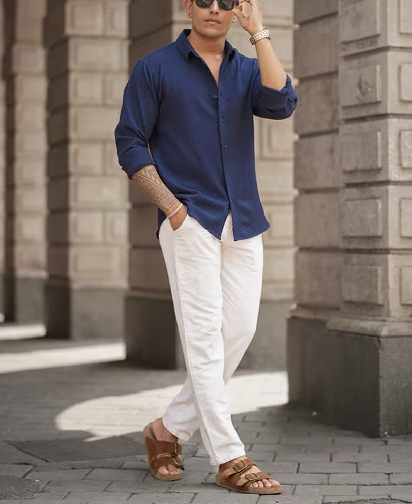Blue Color Popcorn Full Sleeve Shirt