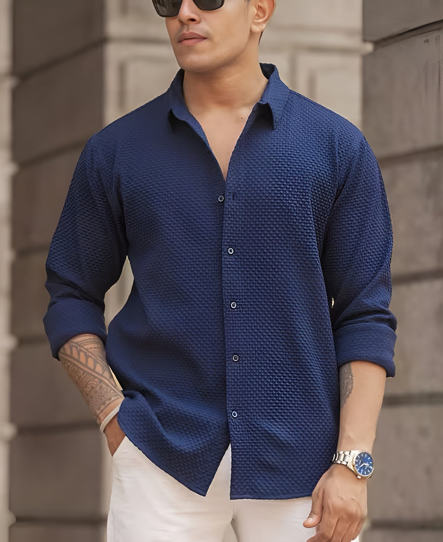 Blue Color Popcorn Full Sleeve Shirt