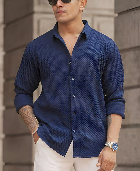 Blue Color Popcorn Full Sleeve Shirt