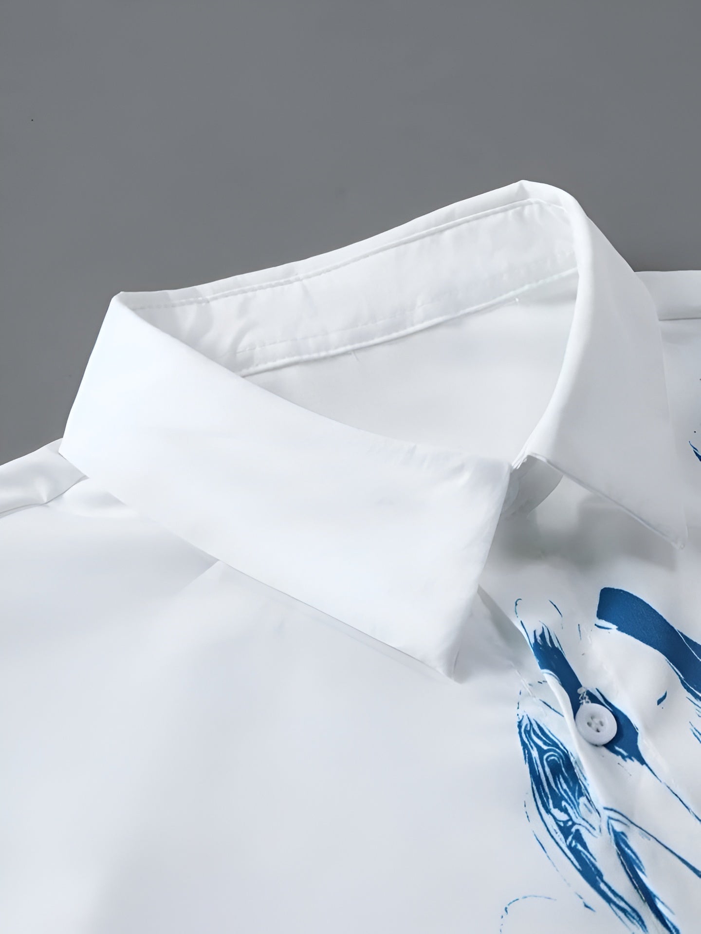 Men's Blue & White Floral Print Shirt – Long Sleeve Casual Slim Fit Button Down