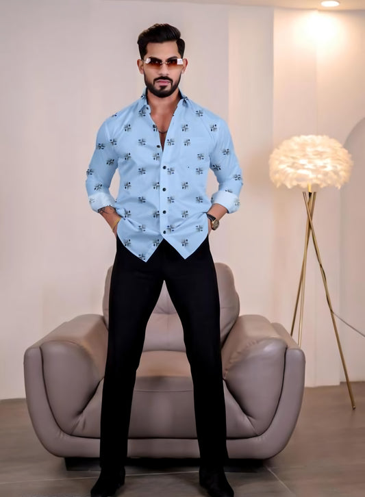 Sky Blue Color Designed Full Sleeve Shirt