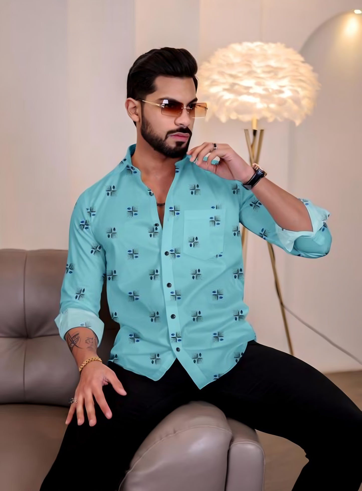 Turquoise Blue Color Lycra Full Sleeve Shirt