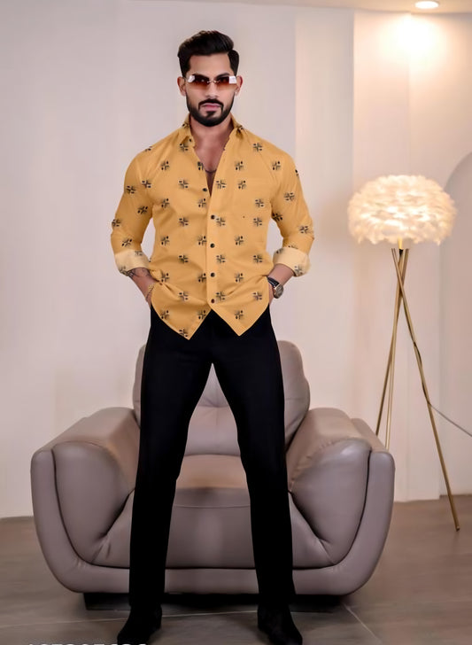 Mustard Yellow Color Lycra Full Sleeve Shirt