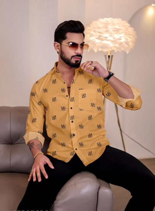 Mustard Yellow Color Lycra Full Sleeve Shirt